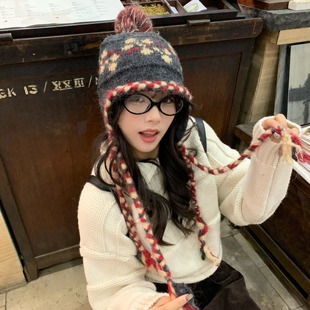 复古织纹~陈奶奶/撞色绞花护耳帽子女韩系甜妹粗线保暖针织雷锋帽