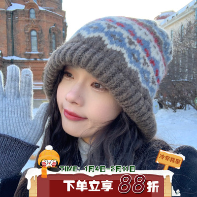 护耳帽毛线帽女保暖民族风秋冬