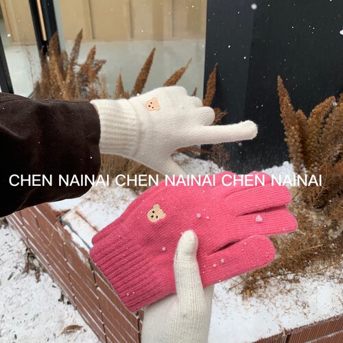 女韩国可爱小熊刺绣手套