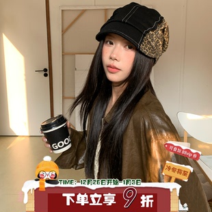 街头酷感 复古百搭显脸小冷帽 陈奶奶时髦豹纹破洞堆堆帽子女美式