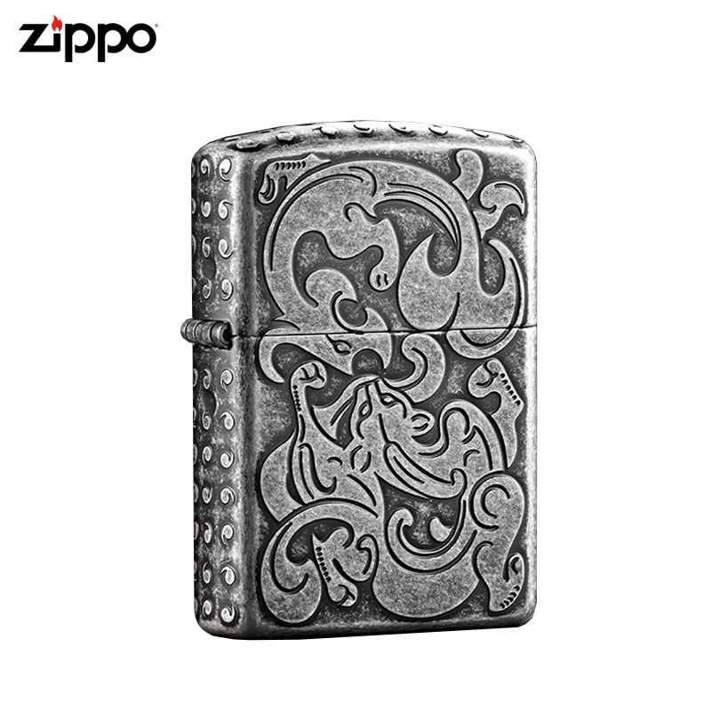 zippo螭龙苍穹仿古银定制送礼