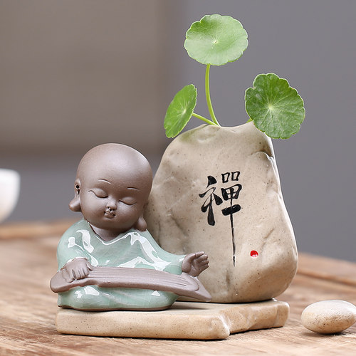 哥窑个性小沙弥养家摆设花盆茶宠