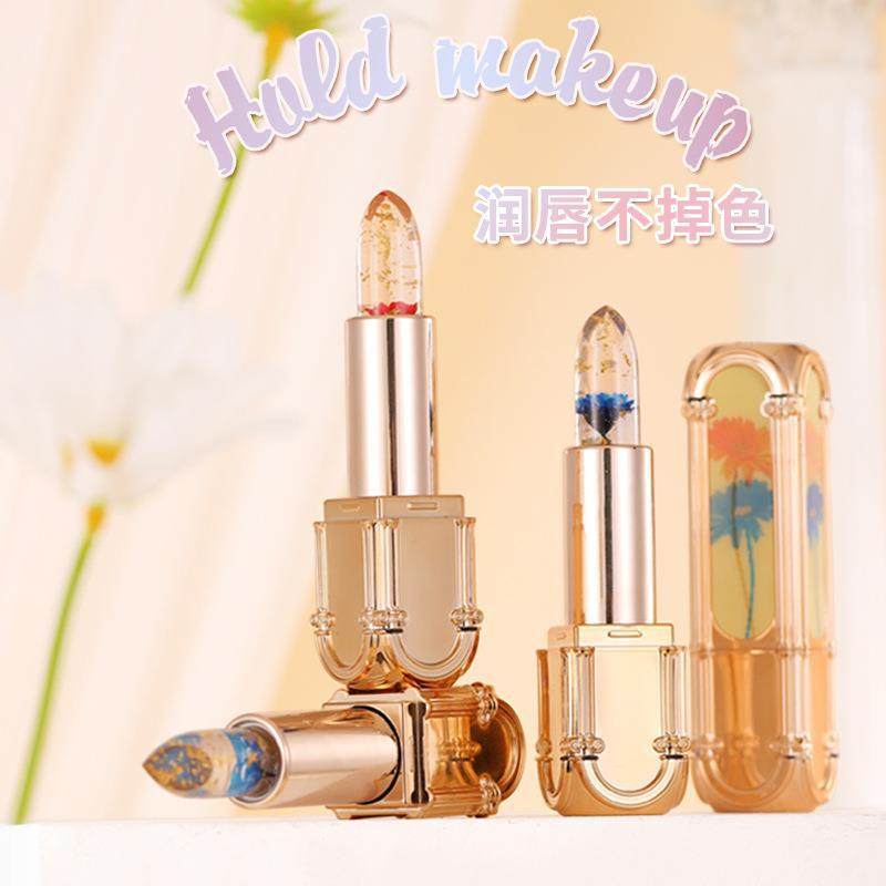 AGAG鲜花口红果冻不沾杯不易掉色蓝色妖姬温变干花口红唇膏方管