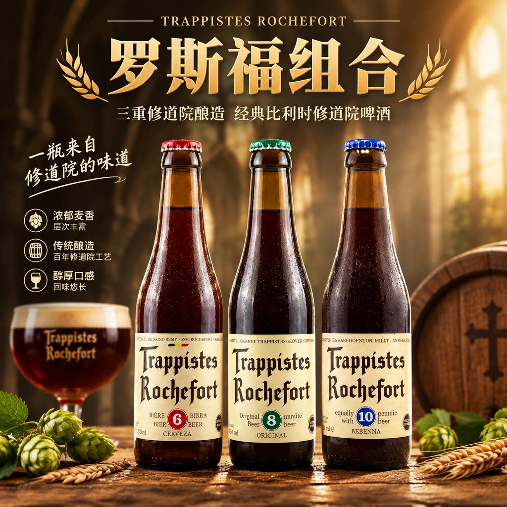 罗斯福修道院6/8/10号组合精酿黑啤330ml*24瓶比利时进口罗10啤酒