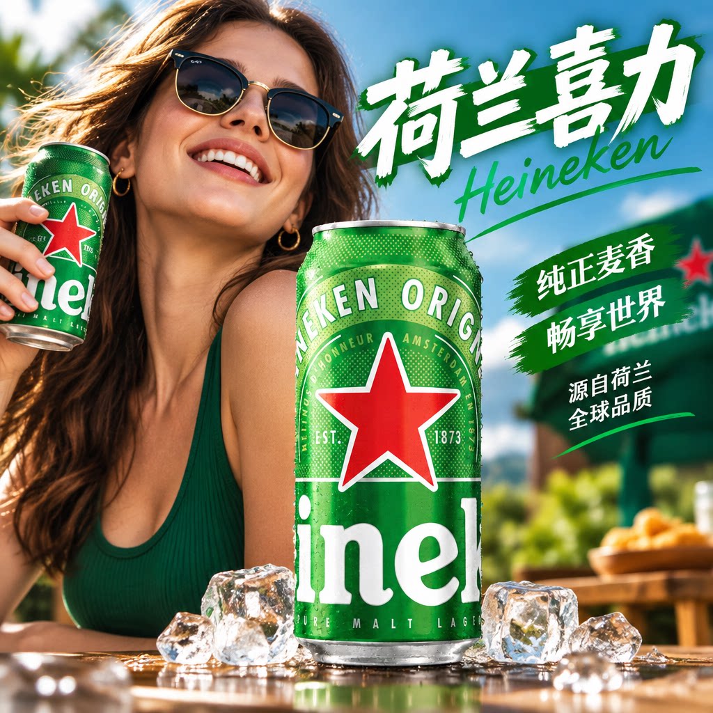 荷兰进口喜力啤酒黄啤精酿500ml*24瓶罐拉格整箱原装正品Heineken