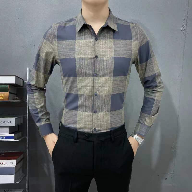 2025男式格子衬衫男士长袖春秋款衣服新款潮牌男装高级感痞帅衬衣