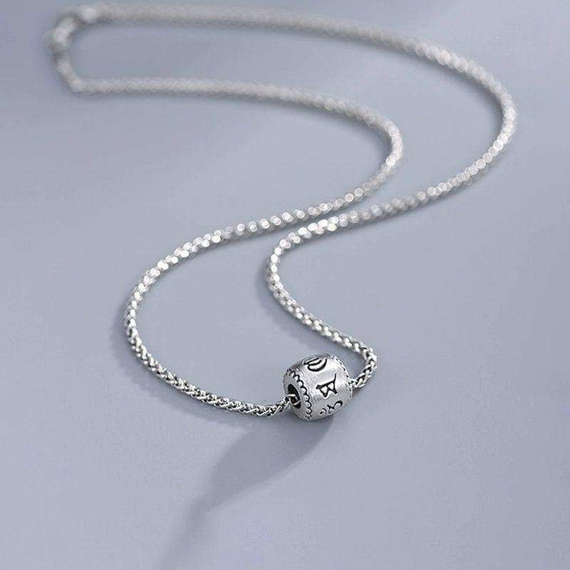 S925纯银六字真言转运珠吊坠项链男款潮流简约高级感龙骨链送男友