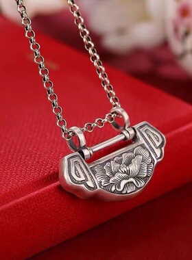925银项链女长命锁如意平安吊坠