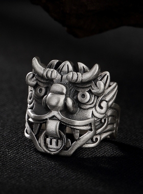 925纯银招财饕餮戒指男女士复古国潮百搭霸气潮男个性潮人情侣戒