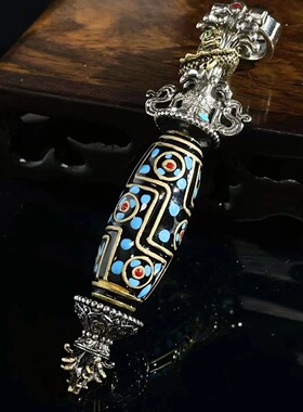 新款金刚杵天珠仿925银百搭吊坠男士款项链挂件个性潮复古饰品