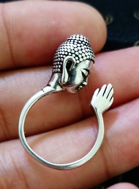 泰国释迦牟尼佛头合掌戒指小众设计感民族风个性男女款可调节指环