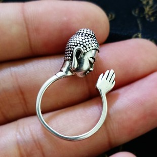 泰国释迦牟尼佛头合掌戒指小众设计感民族风个性男女款可调节指环