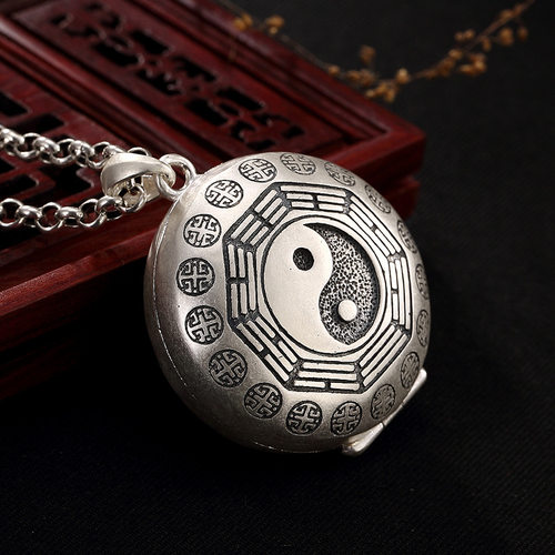纯银八卦嘎乌盒可打开装东西项链