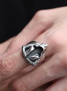 S925纯银暗黑风刺客斗篷风衣戒指嘻哈朋克风个性百搭戒指送男友
