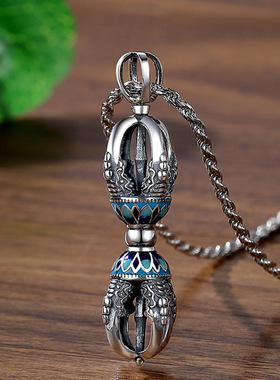 复古做旧景泰蓝金刚杵仿纯银吊坠藏传小众设计降魔杵项链饰品挂件