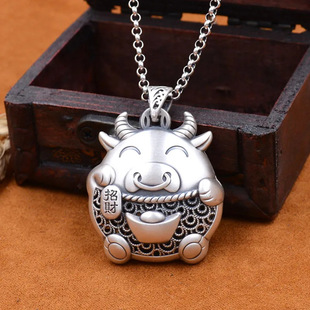 S925纯银牛气冲天长款毛衣项链男女挂件民族风高级感男女挂饰吊坠