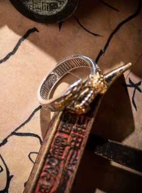 S925纯银道系七星剑戒指复古小众传统工艺开口可调节指环男女款