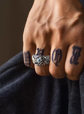 S925纯银立体貔貅戒指男轻奢高级感复古招财原创设计开口男士戒指