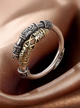 黑神话悟空如意金箍棒925纯银戒指复古祥云小众设计情侣开口戒指