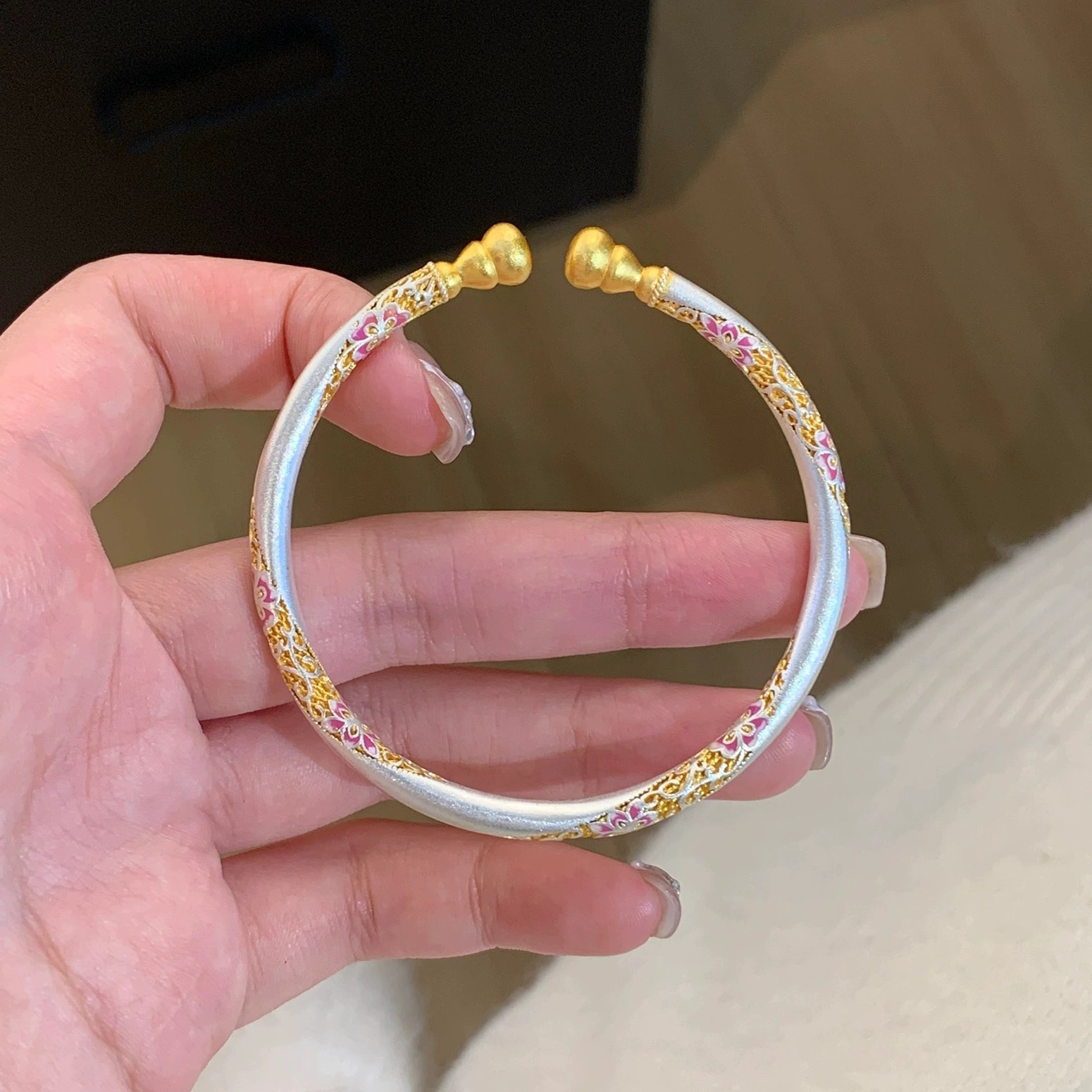 【紫桔梗】新中式复古精致手工珐琅彩葫芦小众轻奢银手镯女送礼物