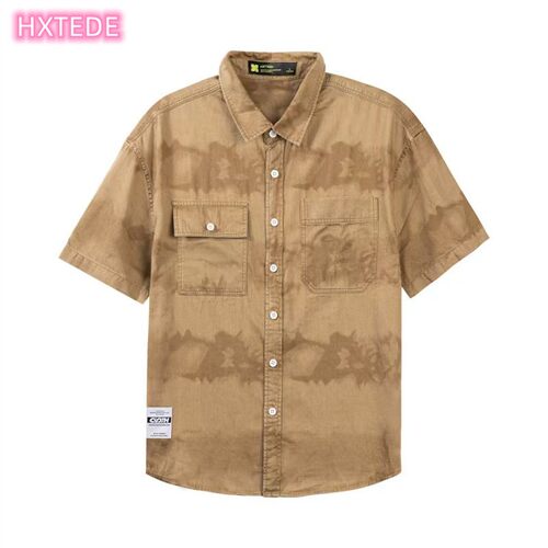 狐轩夏季新品纯棉翻领短袖衬衫男