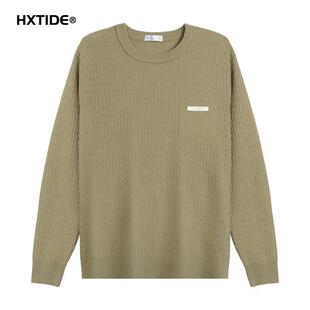HX狐轩男装秋冬新款圆领毛衫2023年潮流韩版帅气毛衣内塔针织衫潮