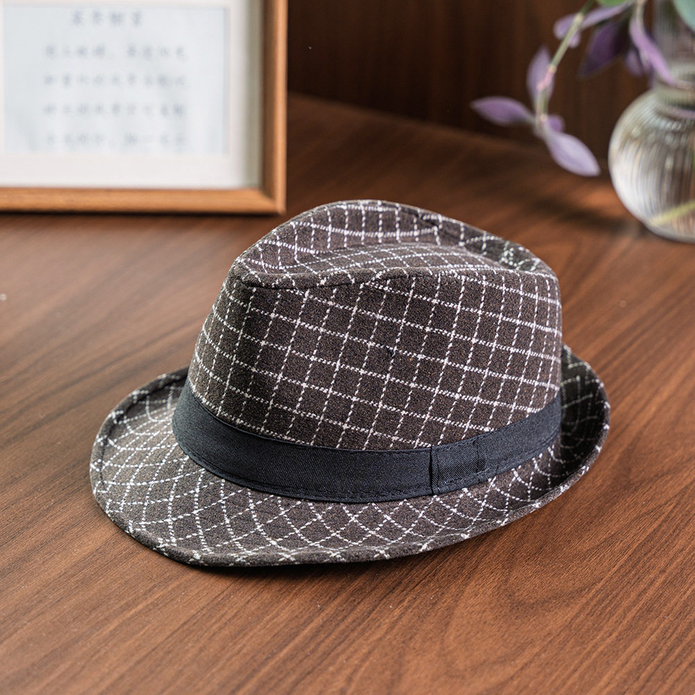 中老年男士礼帽秋冬爷爷爸爸英伦风格子绅士帽老上海滩复古爵士帽