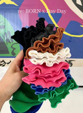 reBORN韩国代购中筒袜女木耳边脚跟脚尖毛巾加厚纯色绿色秋冬女袜