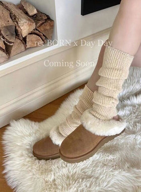 MARCA中长筒袜女韩国进口袜套腿套羊毛混纺深灰网红款外穿堆堆袜