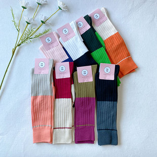 MARIAN中筒袜女韩国代购拼色宽条潮流学院风螺纹春秋款鲨鱼裤袜子