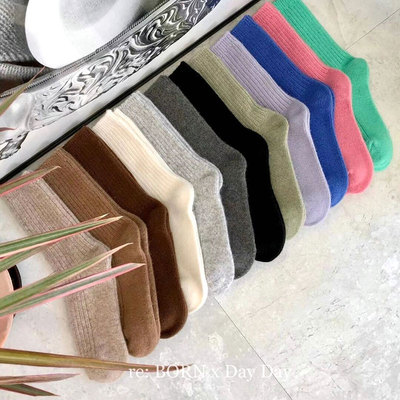 羊毛纯色螺纹中筒袜女