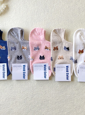 vivid卡通船袜女韩国东大门猫咪多图黑色袜套防滑不掉跟女款袜子