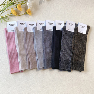 MARIAN亮丝中长筒袜女韩国进口金银丝黑色银色网红款堆堆长袜春秋