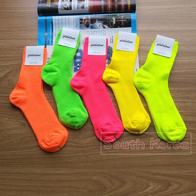 glalalane韩国绿色螺纹中筒袜