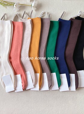 reBORN韩国东大门中长筒袜女纯色绿色ins糖果色性感堆堆袜春秋季