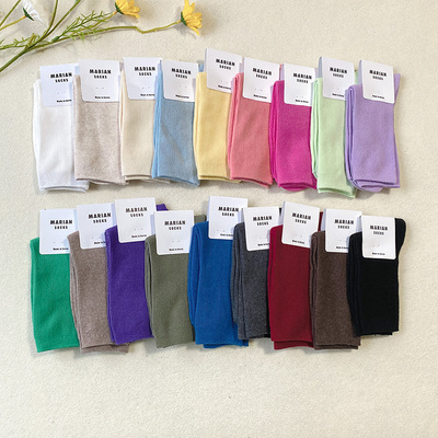 韩国糖果色中筒袜女纯色