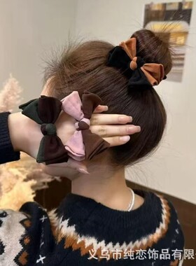 韩版拼色蝴蝶结发圈女高弹力