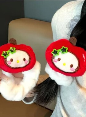 卡通毛绒苹果大肠发圈可爱甜美风猫咪发圈毛绒公仔发圈发绳