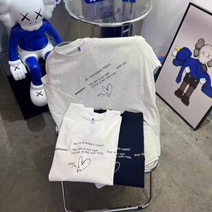 小众百搭 T恤女宽松纯棉休闲上衣男圆领情侣款 秋冬季 潮牌字母短袖