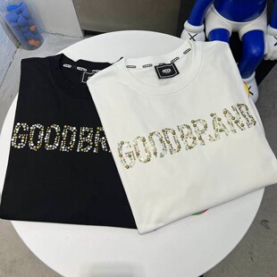 GOODBRAND短袖t恤金属风钉珠烫钻字母潮牌男女款宽松休闲重磅半袖