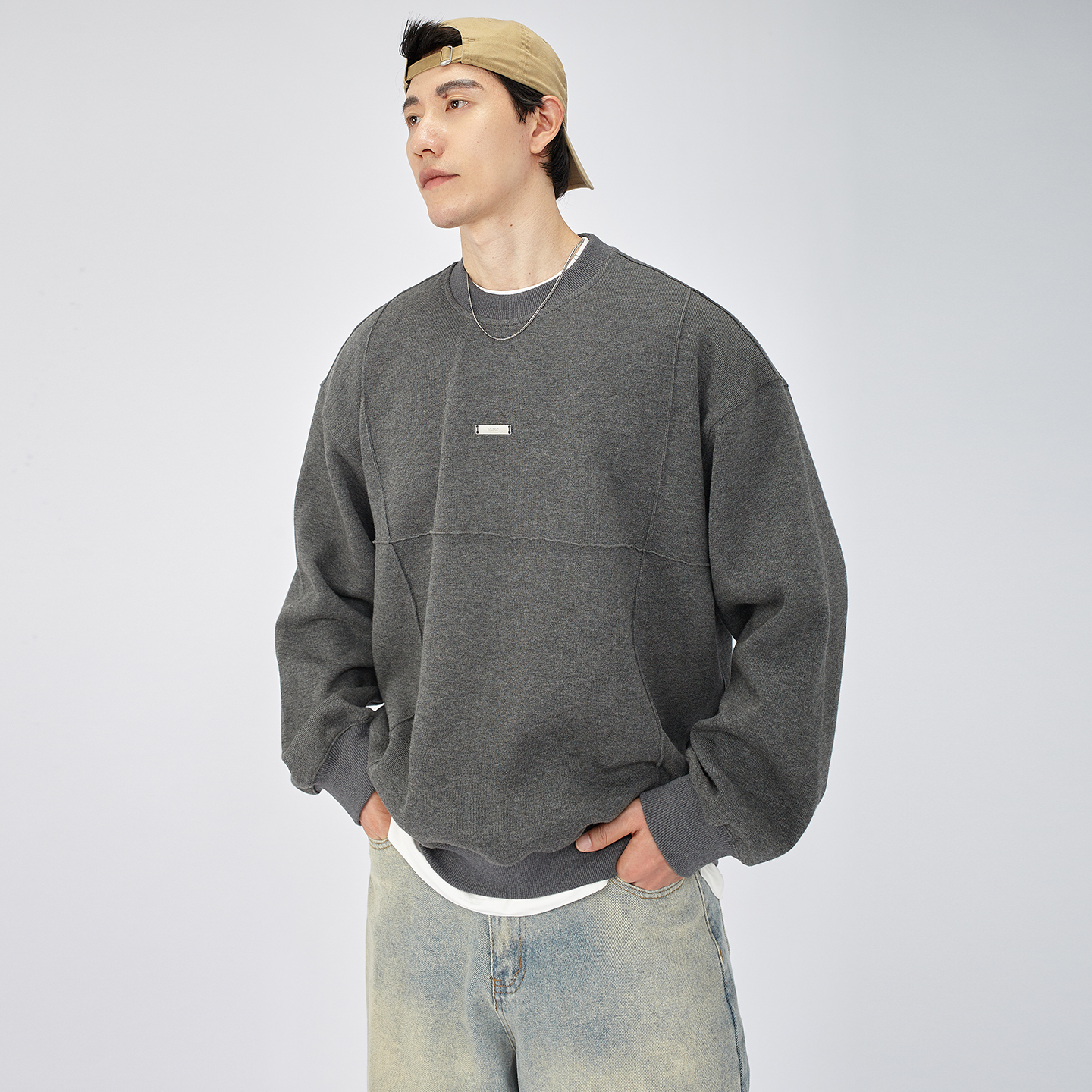 HAMB原创自制美式复古圆领卫衣男