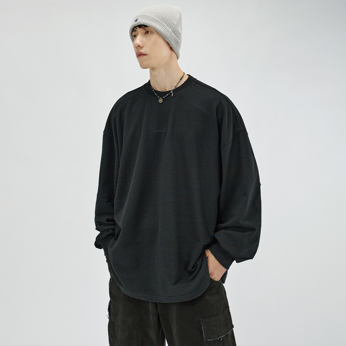 HAMB原创宽松美式肌理感长袖T恤