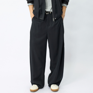 男宽松紧腰垂感 羊毛混纺极简松弛老钱风阔腿西裤 HAMB2026春季 新品