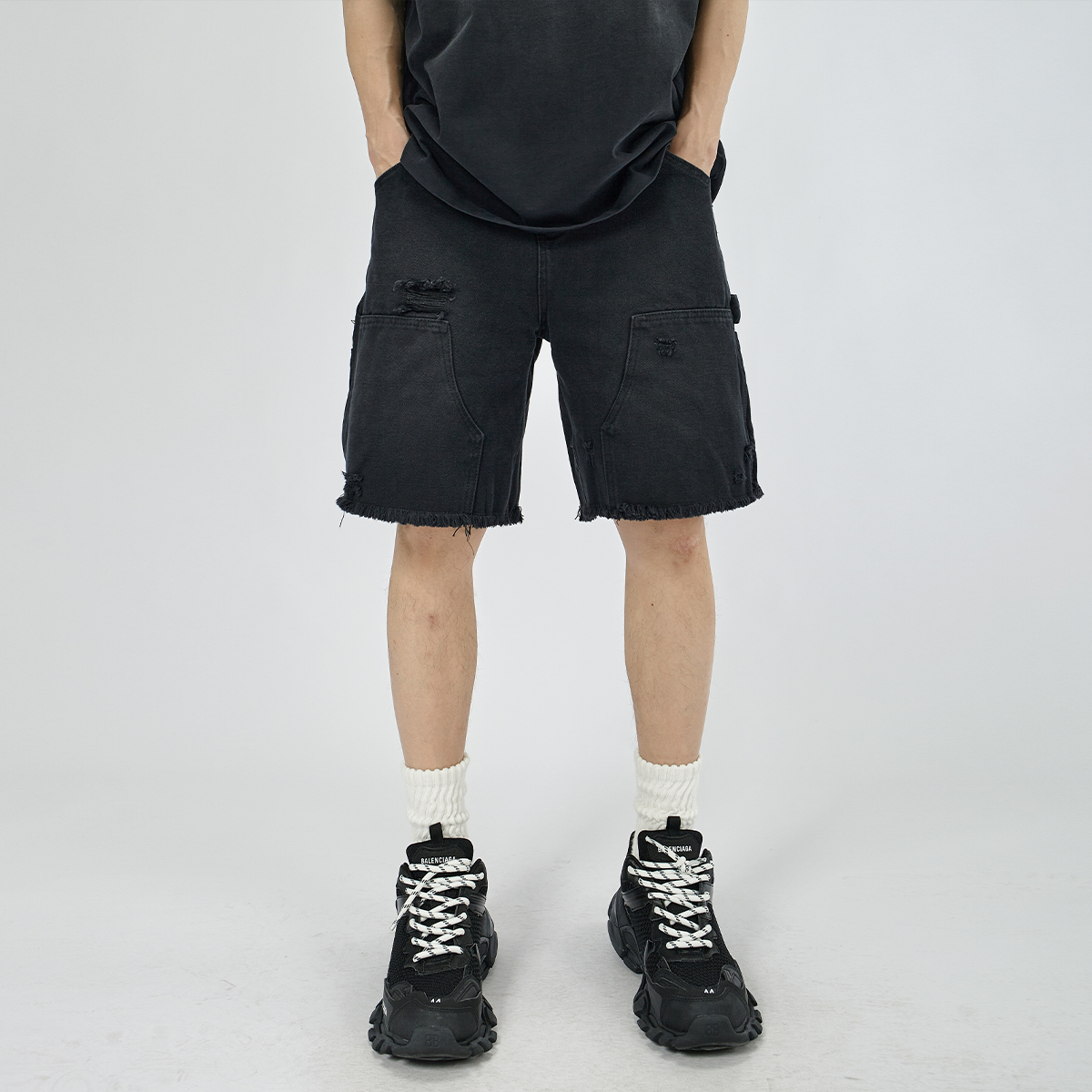 HAMB原创伐木短裤水洗做旧破坏