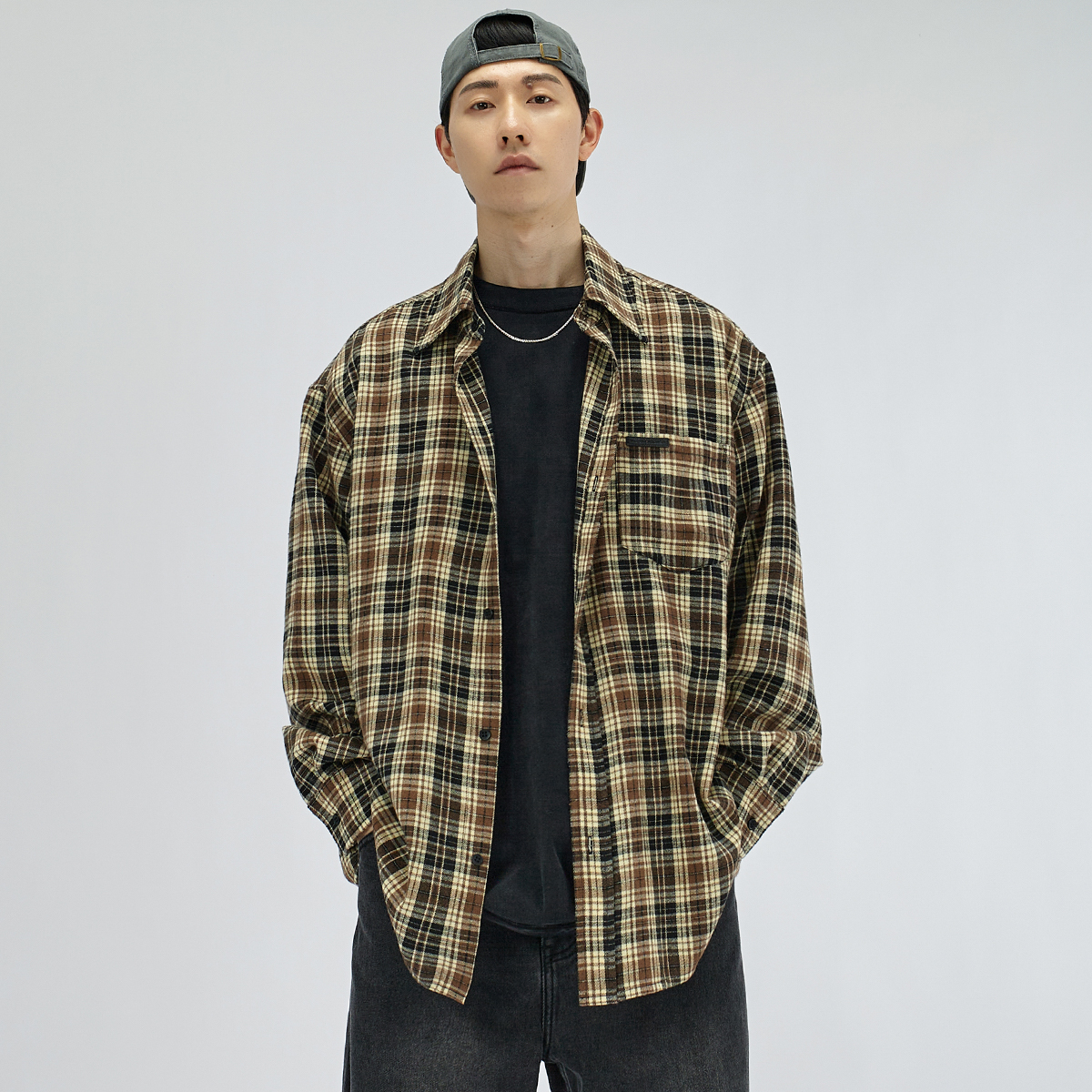 HAMB原创复古格子长袖衬衫