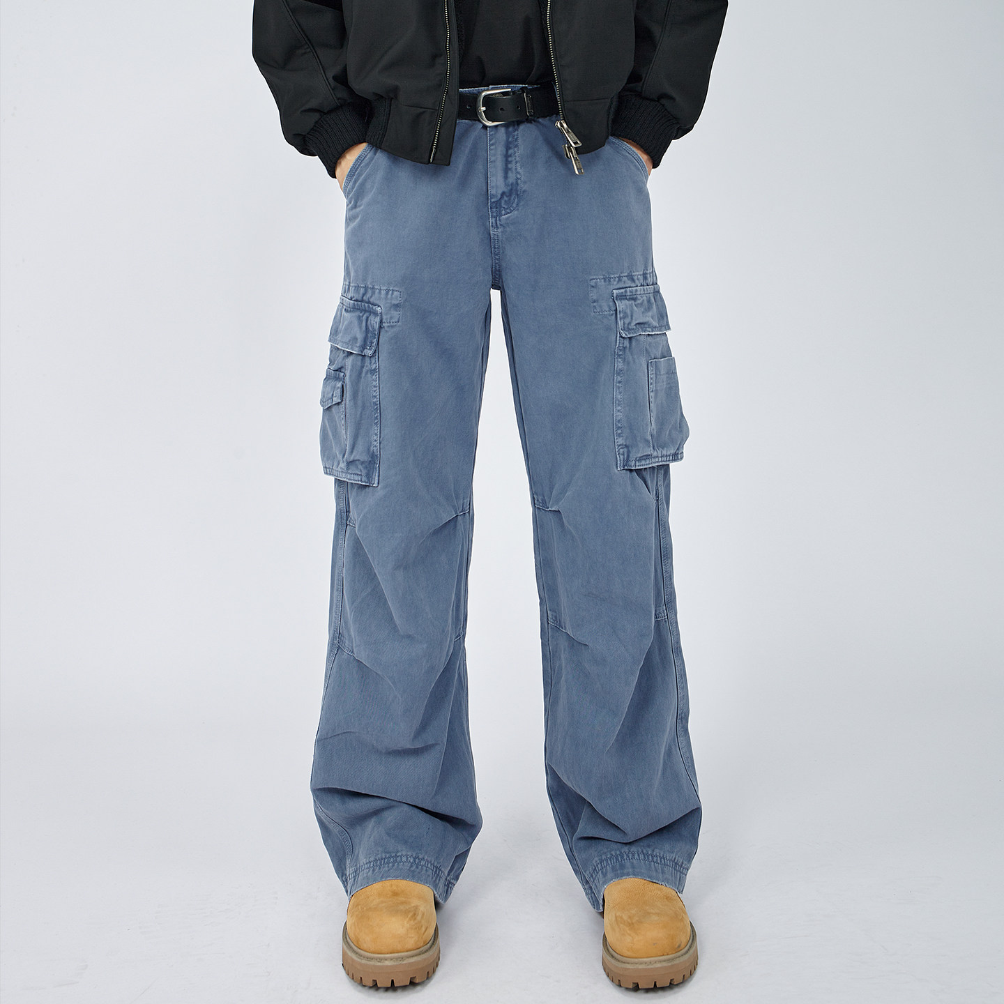 HAMB原创2025秋冬新款美式复古伞兵裤水洗休闲裤法工蓝直筒工装裤