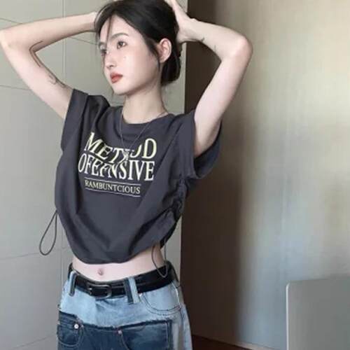 爵士舞衣服夏短款露脐T恤女