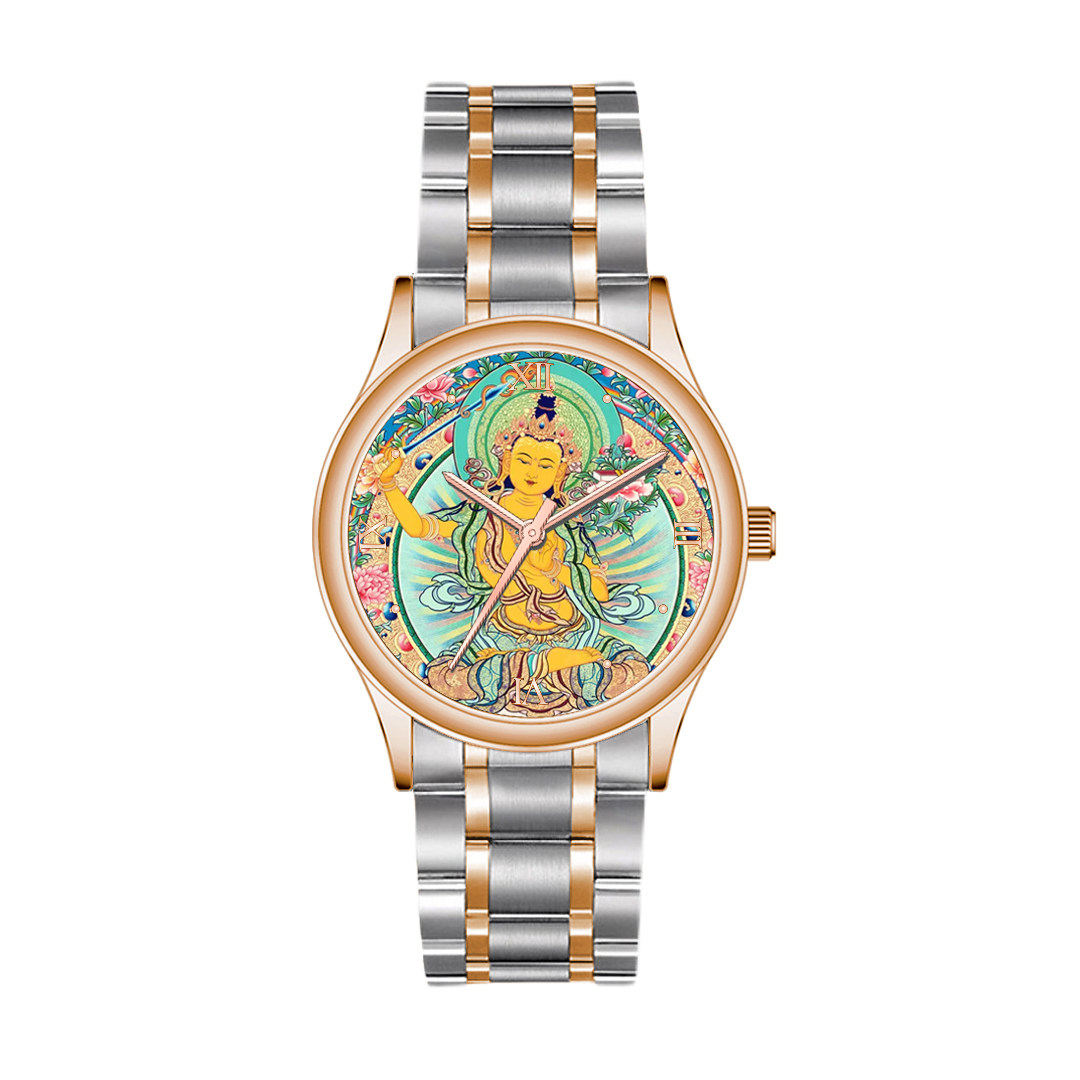 骑狮文殊菩萨唐卡十二生肖属兔守护本命佛像智慧结缘防水手表女士