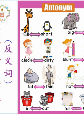 adjective形容词反义词英文闪卡教具海报启蒙双语幼儿园教师47张