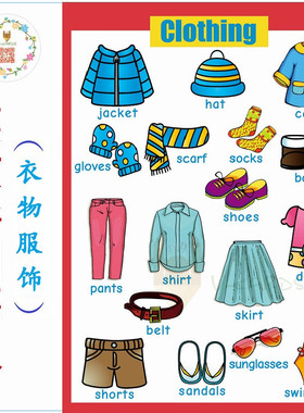 clothing衣物配饰儿童英文闪卡片宝宝启蒙小学单词幼儿园全脑开发